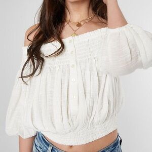 We the Free Women’s Dancing Till Dawn Cropped Top Off-Shoulder Boho in Ivory S